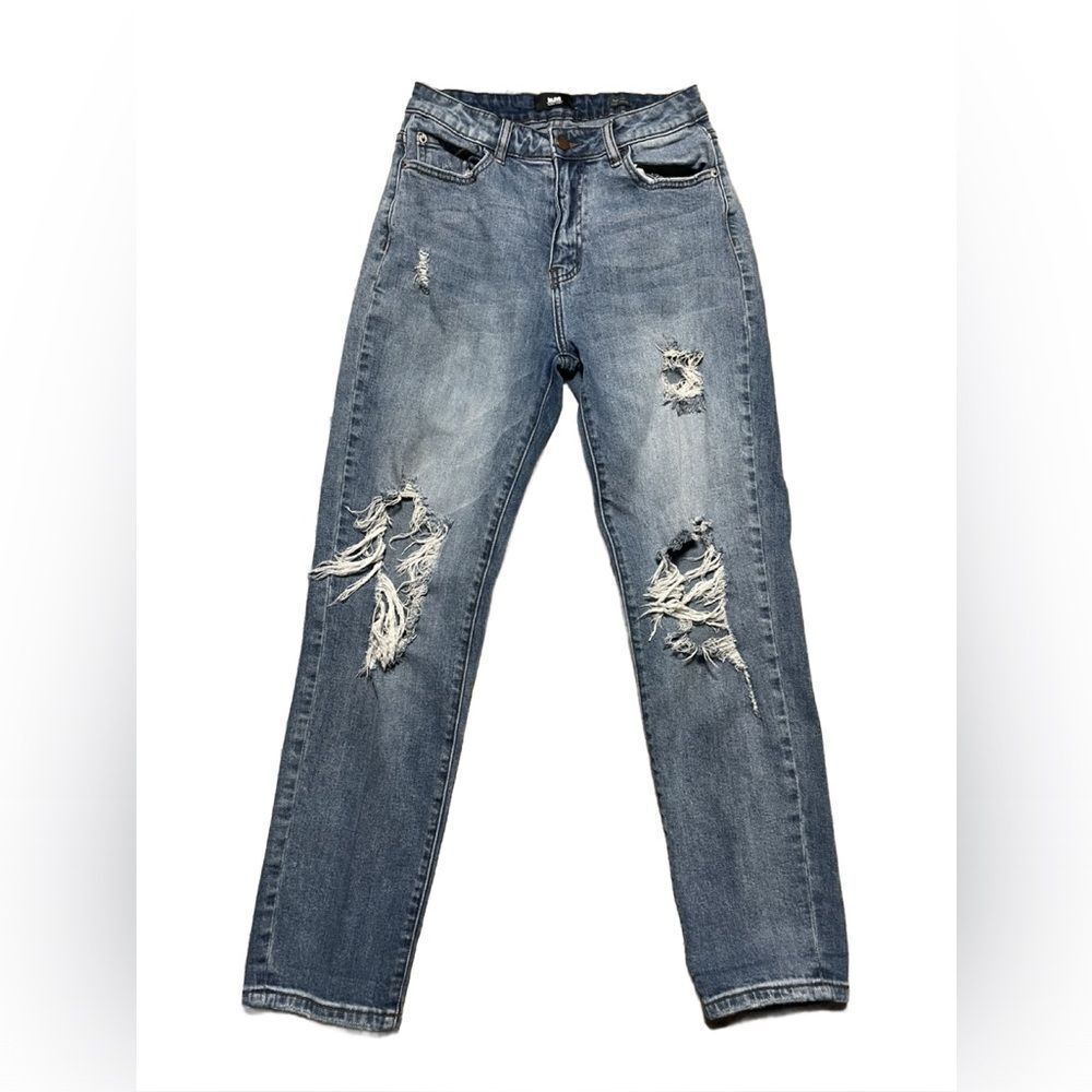 I&M Structured Denim Black Label High-Rise Distressed Mom Jeans (Size: 5)
